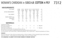 Knitting Pattern - Sirdar 7312 - Cotton 4 Ply - Woman's Cardigan